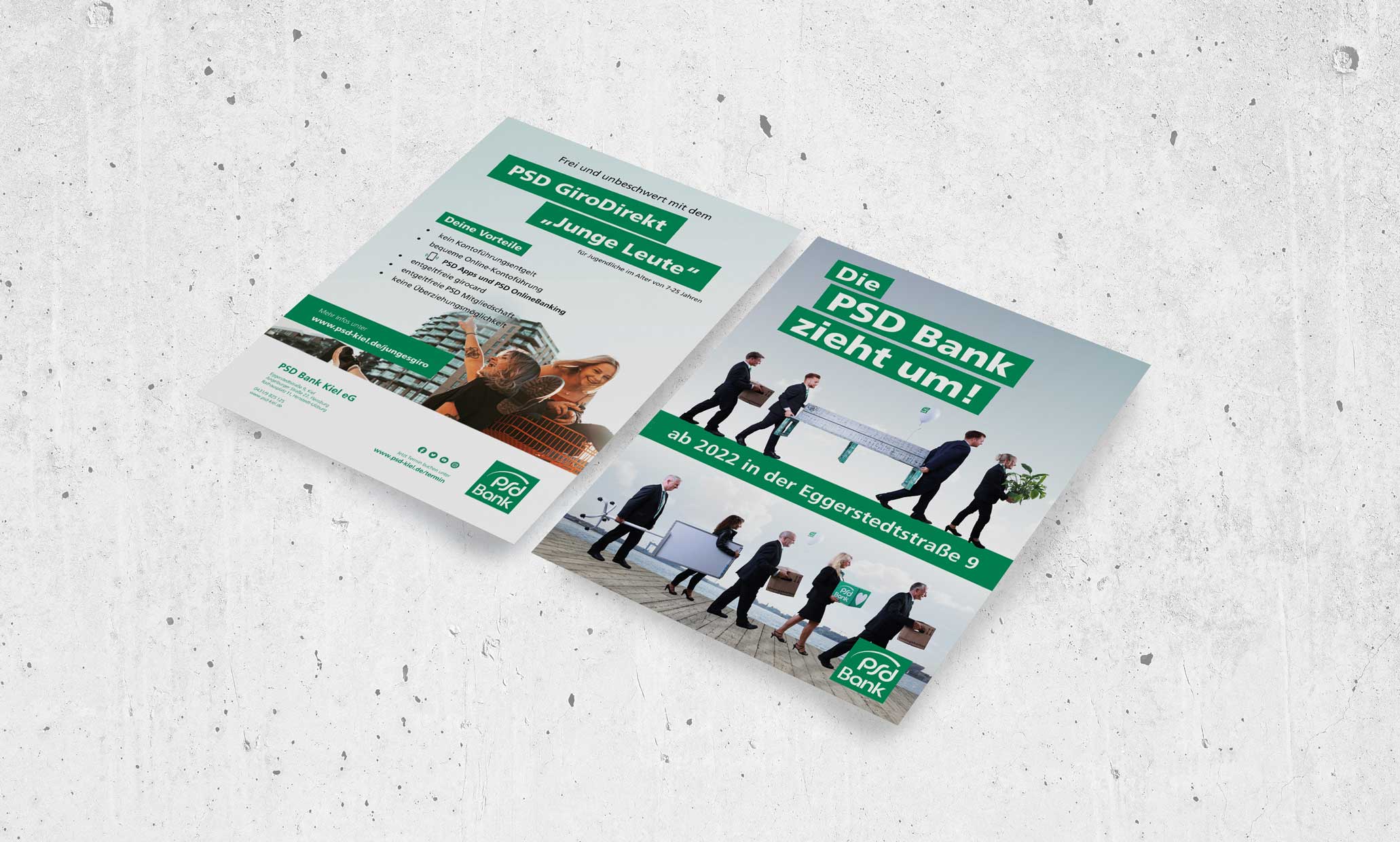Grafikdesign von Plakaten PSD Bank Kiel als Teil der visuellen Kommunikation